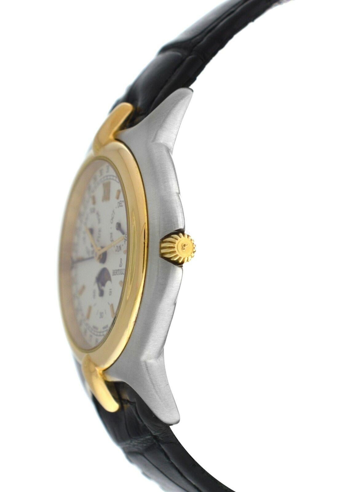 Brand	Bertolucci
Model	Pulchra 225.8050.49
Gender	Unisex 
Condition	Pre-owned
Movement	Quartz
Case Material	Stainless Steel & Yellow Gold
Bracelet / Strap Material	Leather
Clasp / Buckle Material	Plated steel
Clasp Type	Tang
Bracelet / Strap