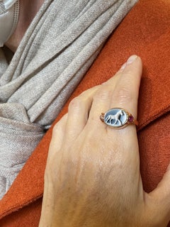 Unique Unisex Black Carved Horse 18 Karat Gold Tourmaline Onyx Signet Ring