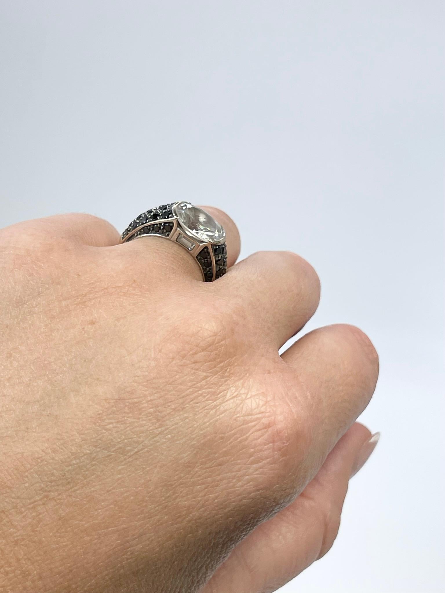 Unisex Black Diamond Ring 18KT White Gold Modern Style For Sale 1