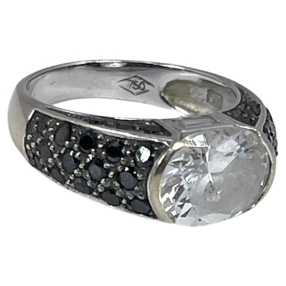 Unisex Black Diamond Ring 18KT White Gold Modern Style