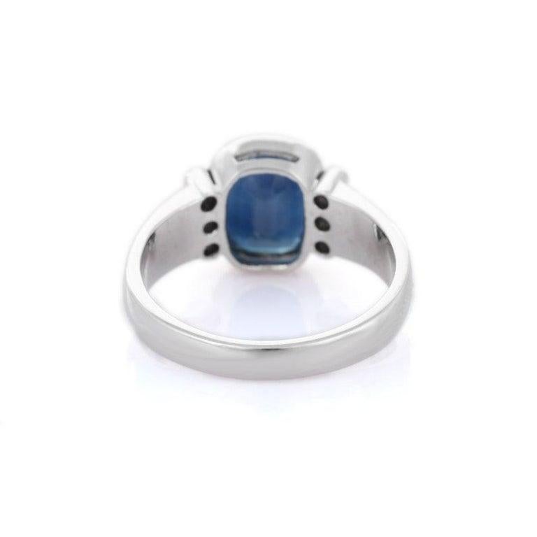 For Sale:  Unisex Blue Sapphire Wedding Ring with Diamonds in 18k Solid White Gold 9
