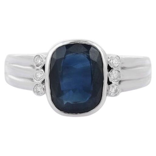 Alianza unisex de zafiro azul con diamantes en oro blanco macizo de 18k