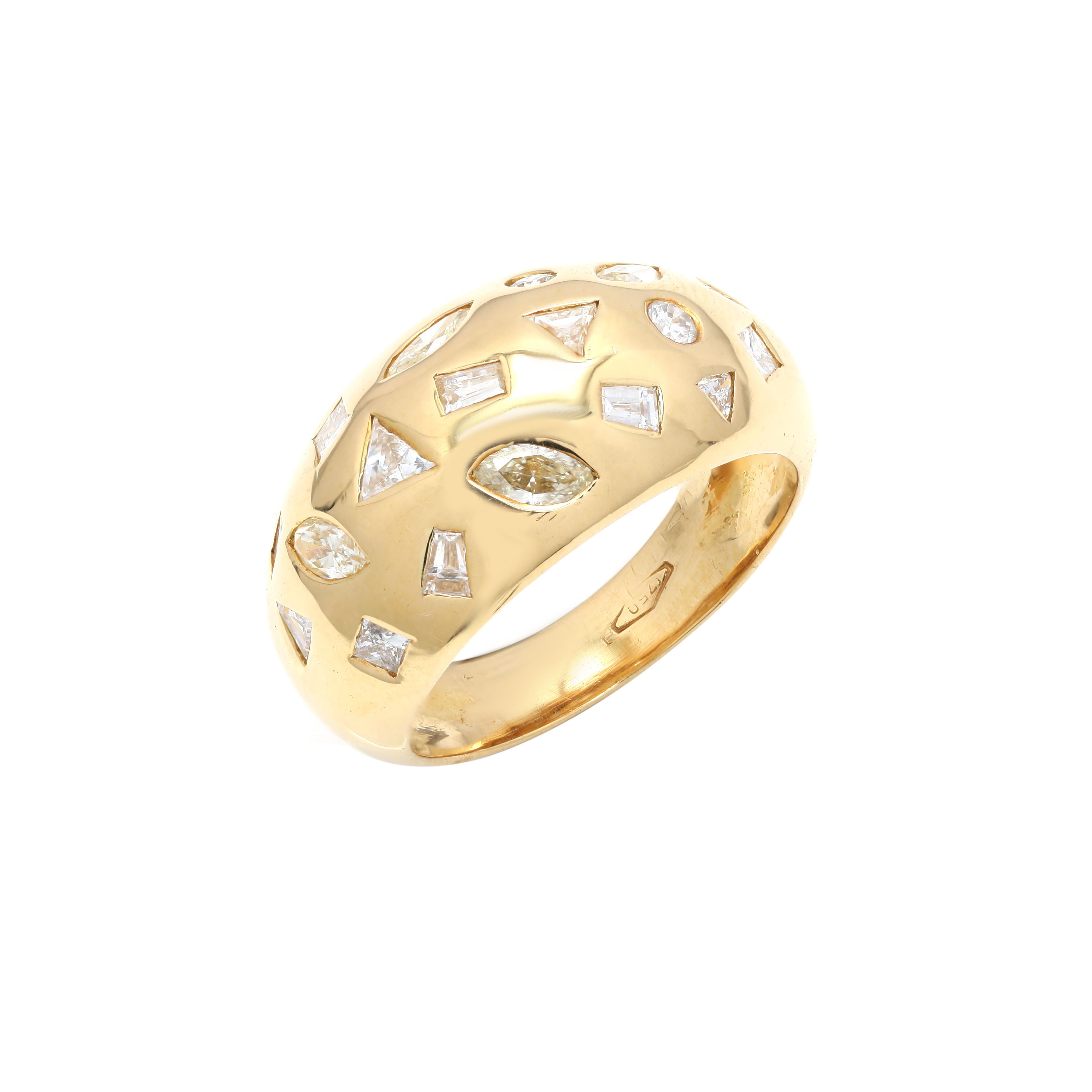 For Sale:  Brilliant 1.2 ct Diamond Studded Dome Ring in Solid 18K Yellow Gold 5