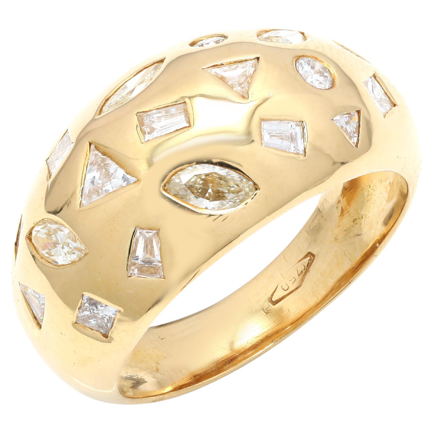 For Sale:  Brilliant 1.2 ct Diamond Studded Dome Ring in Solid 18K Yellow Gold