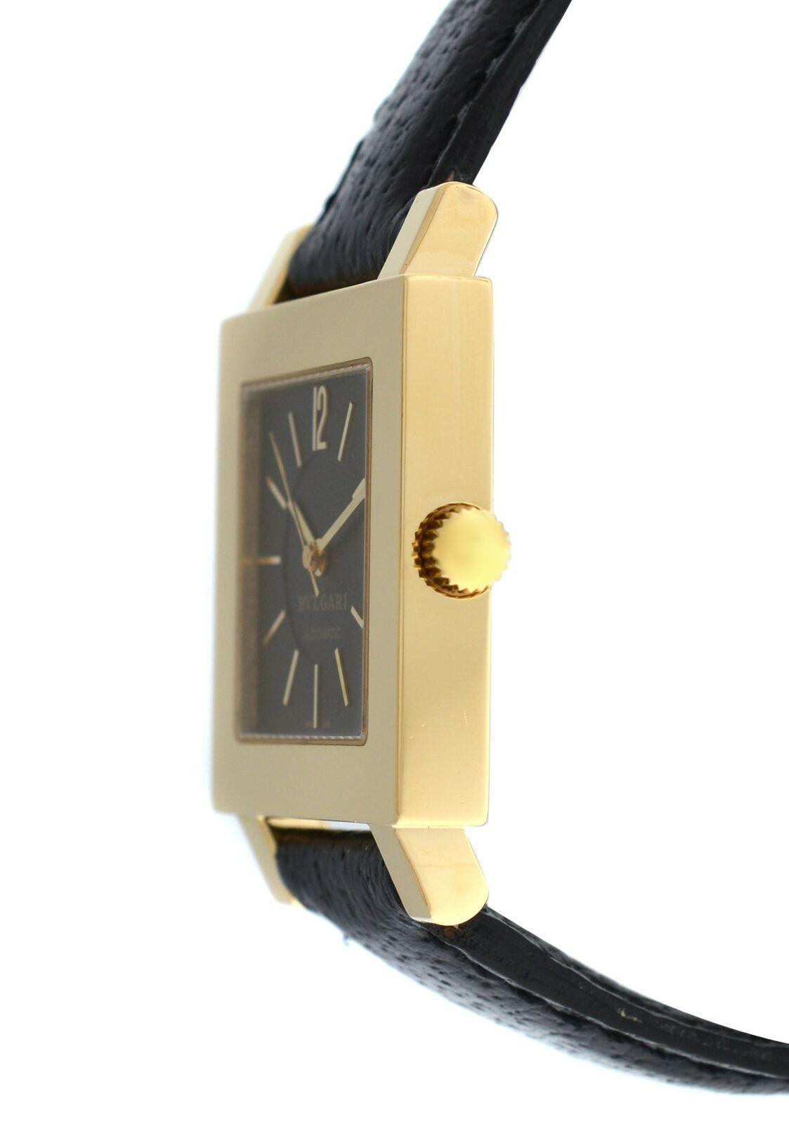 Brand Bvlgari
Model Quadrato SQ 29 GL AUTO
Gender Men's Unisex
Condition Pre-owned
Movement Swiss Automatic
Case Material 18K Gold
Bracelet / Strap Material
Genuine leather

Clasp / Buckle Material
18K Gold
Clasp Type Tang
Bracelet / Strap width 17