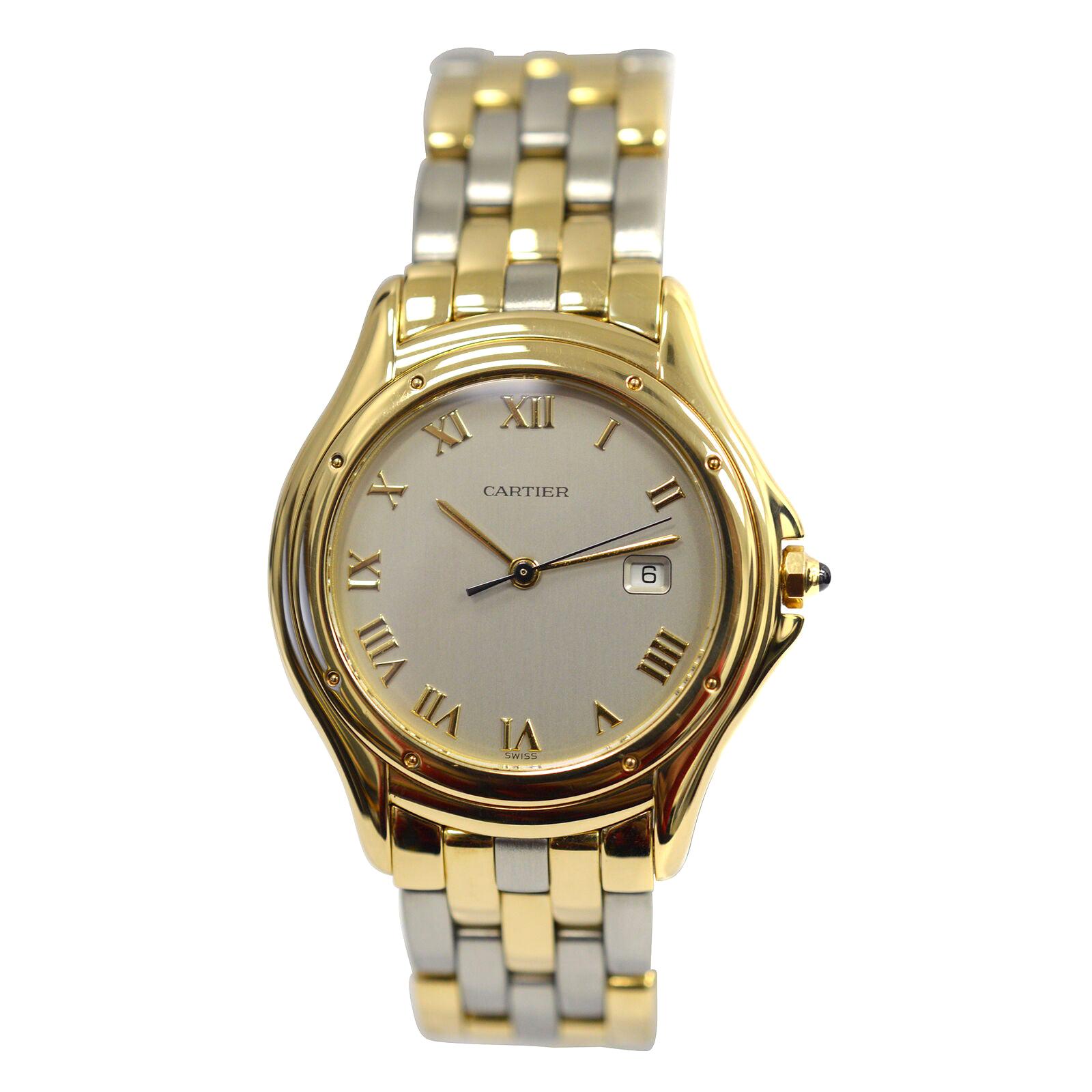Unisex Cartier Cougar Panthere 887904C Midsize Quartz 18 Karat Gold Watch For Sale