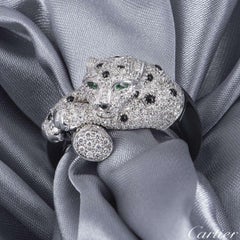 Unisex Cartier Diamond Onyx Emerald Eyes Panthere de Cartier Ring