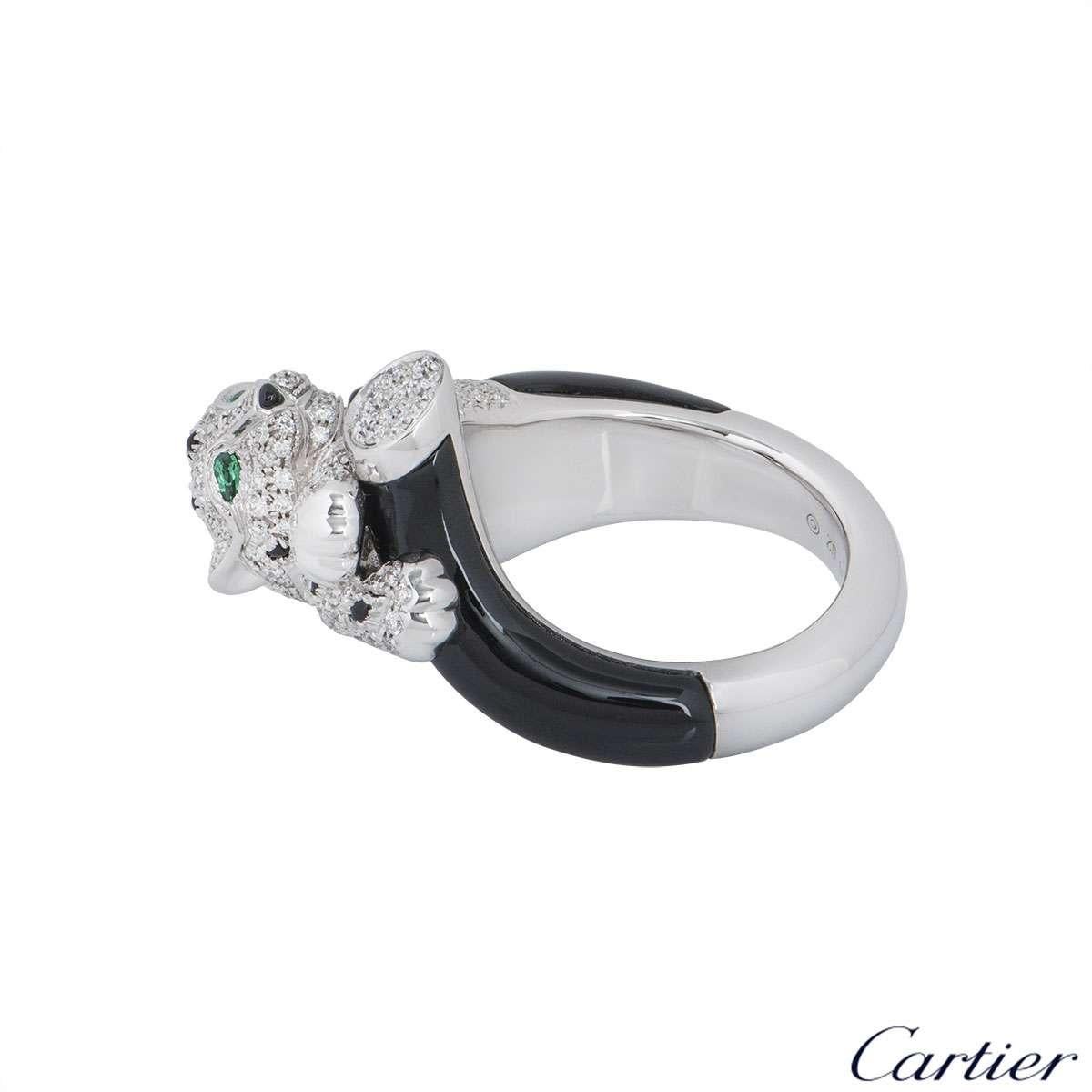 Unisex Cartier Diamond Onyx Emerald Eyes Panthere de Cartier Ring In Excellent Condition In London, GB
