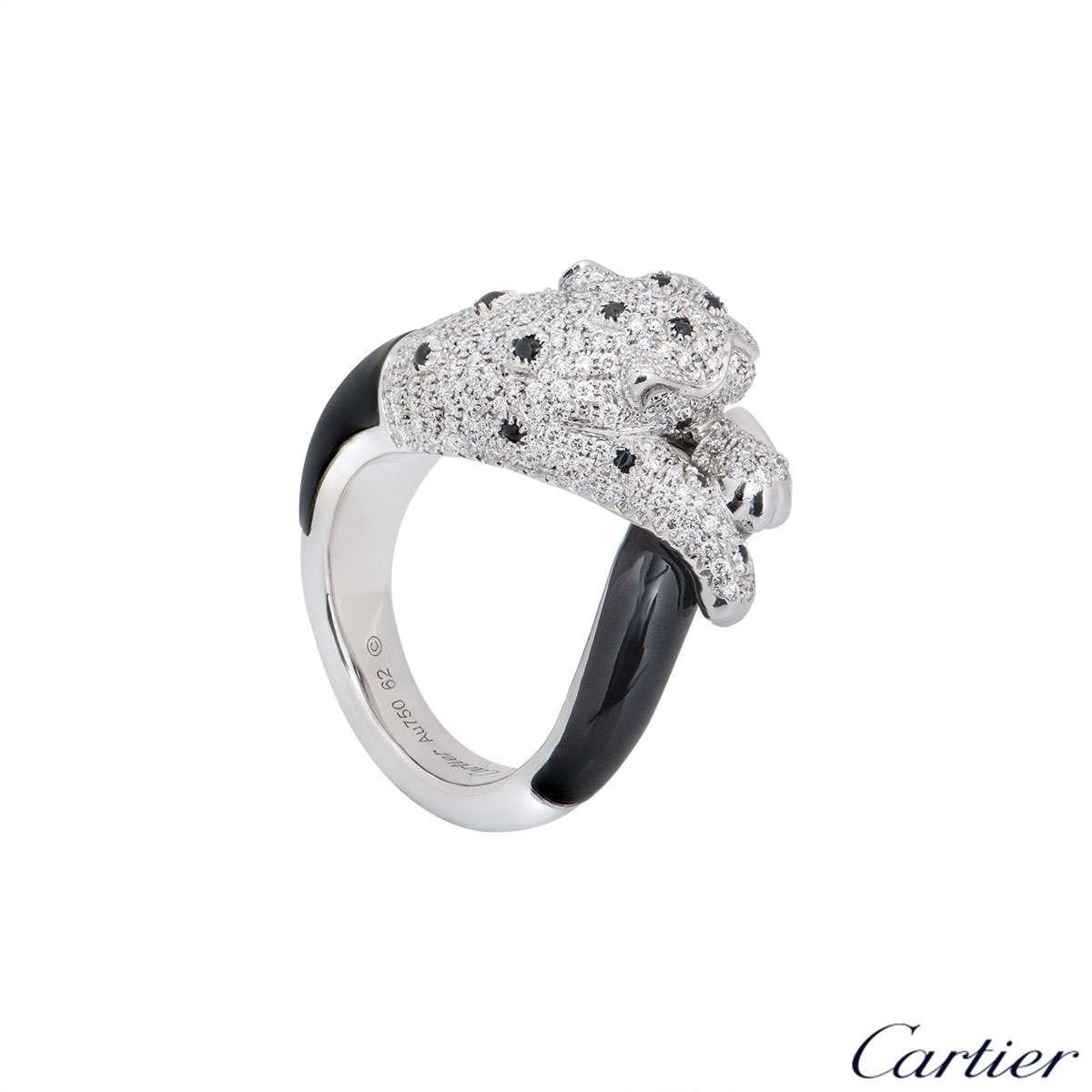 Unisex Cartier Diamond Onyx Emerald Eyes Panthere de Cartier Ring 1