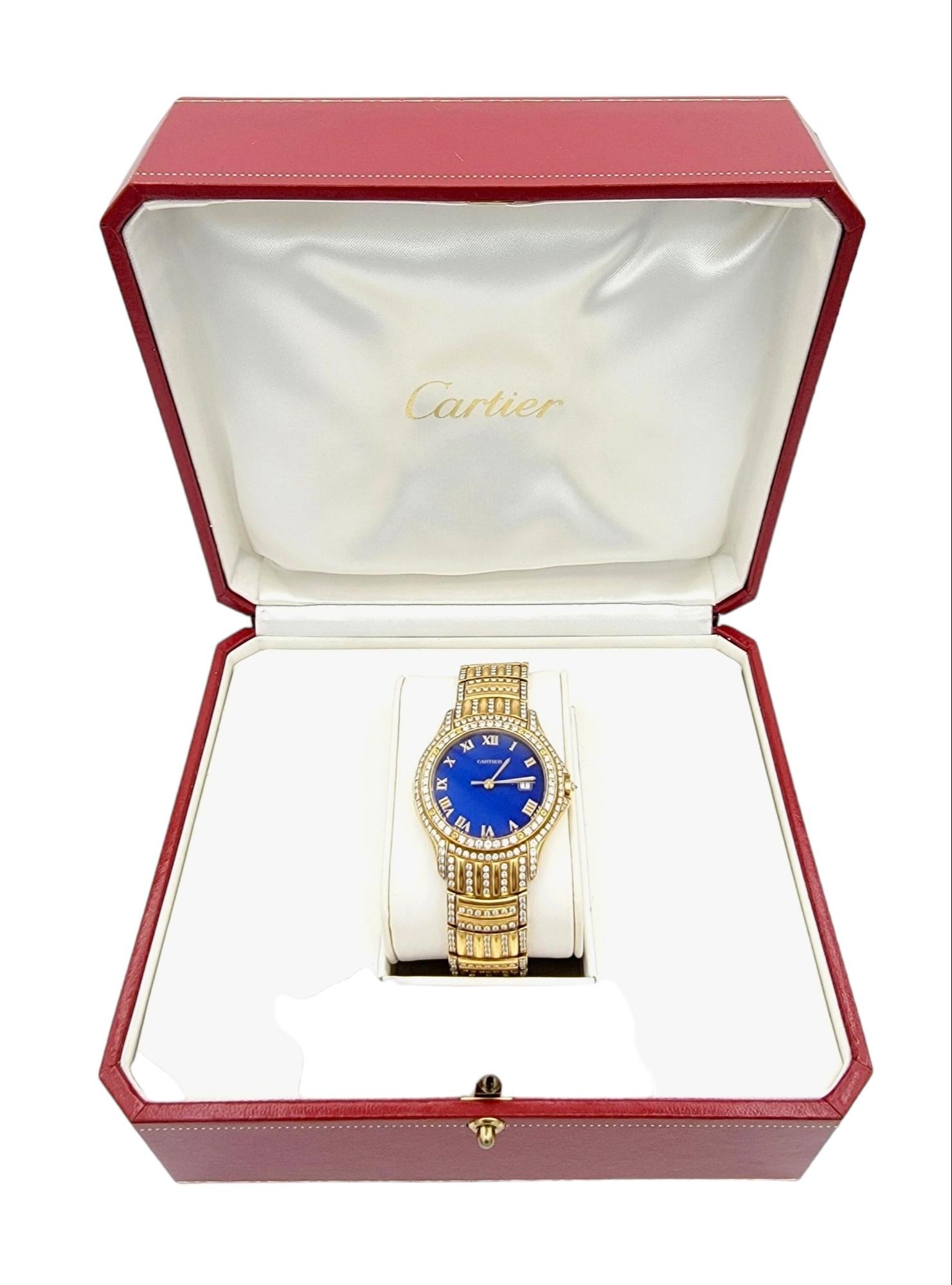 Round Cut Unisex Cartier Panthere Cougar 18 Karat Yellow Gold Wrist Watch with Diamonds  For Sale