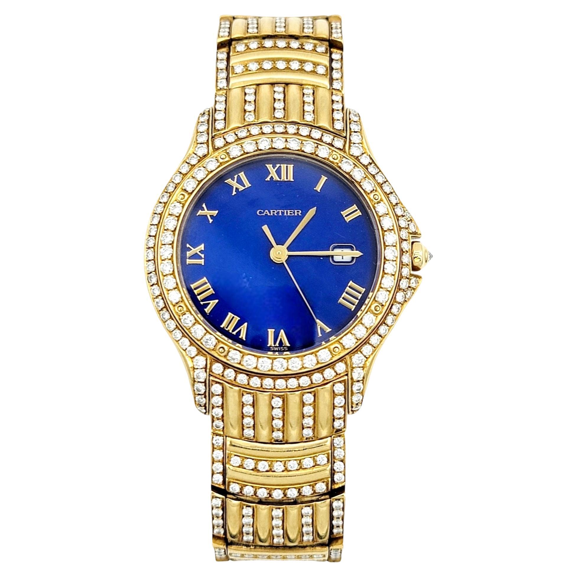 Unisex Cartier Panthere Cougar 18 Karat Yellow Gold Wrist Watch with Diamonds  For Sale