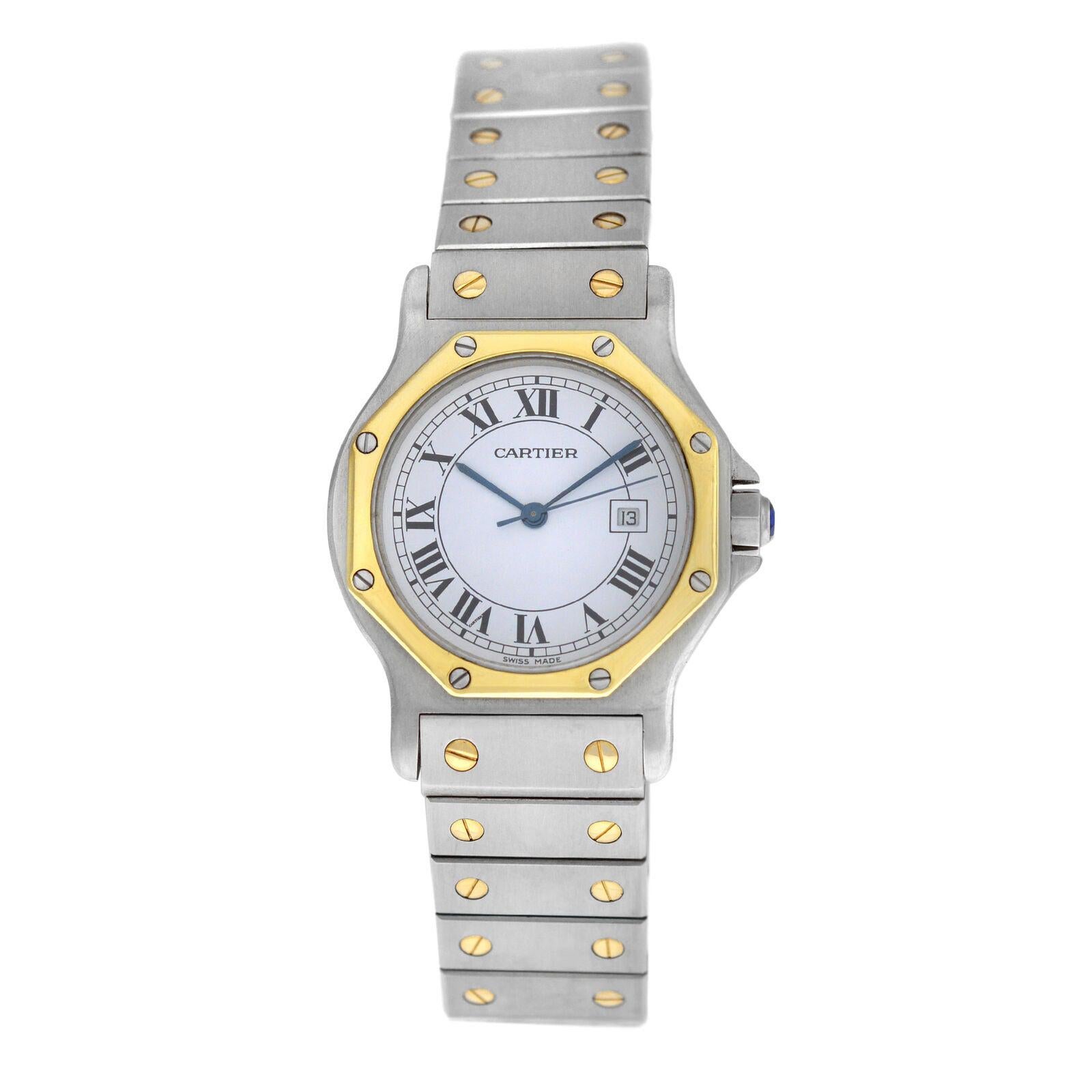 Unisex Cartier Santos Octagon Steel 18 Karat Yellow Gold Automatic Watch For Sale