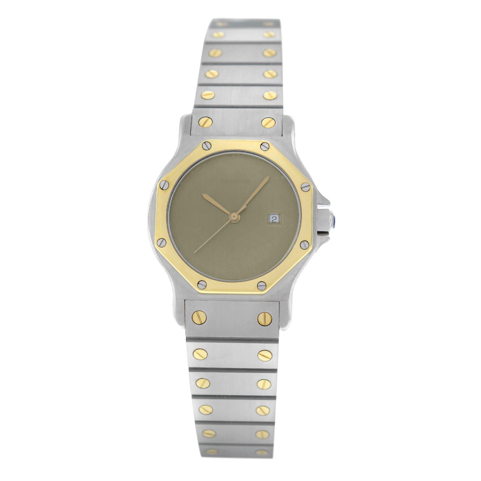 Unisex Cartier Santos Octagon Steel 18 Karat Yellow Gold Date Automatic Watch For Sale