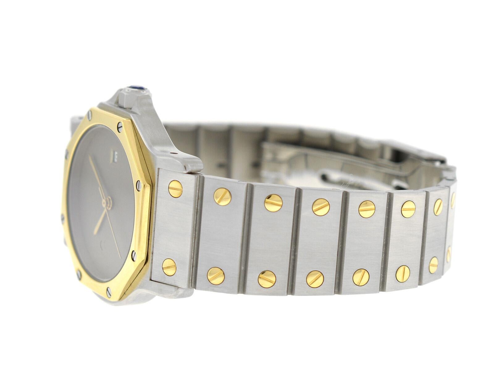 Unisex Cartier Santos Octagon Steel 18 Karat Yellow Gold Date Automatic Watch For Sale 2