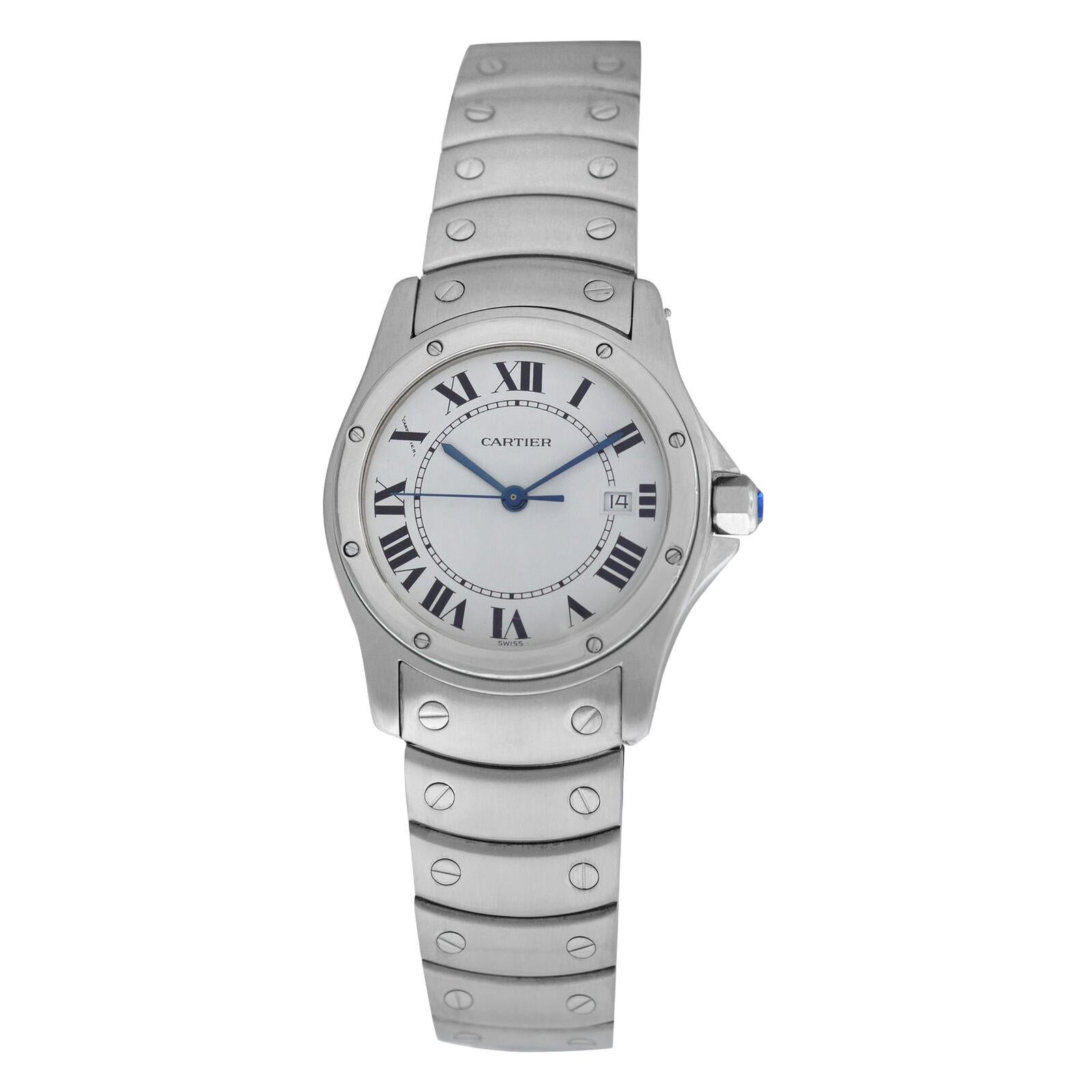 Unisex Cartier Santos Ronde 1561 Stainless Steel Quartz Date Watch For Sale