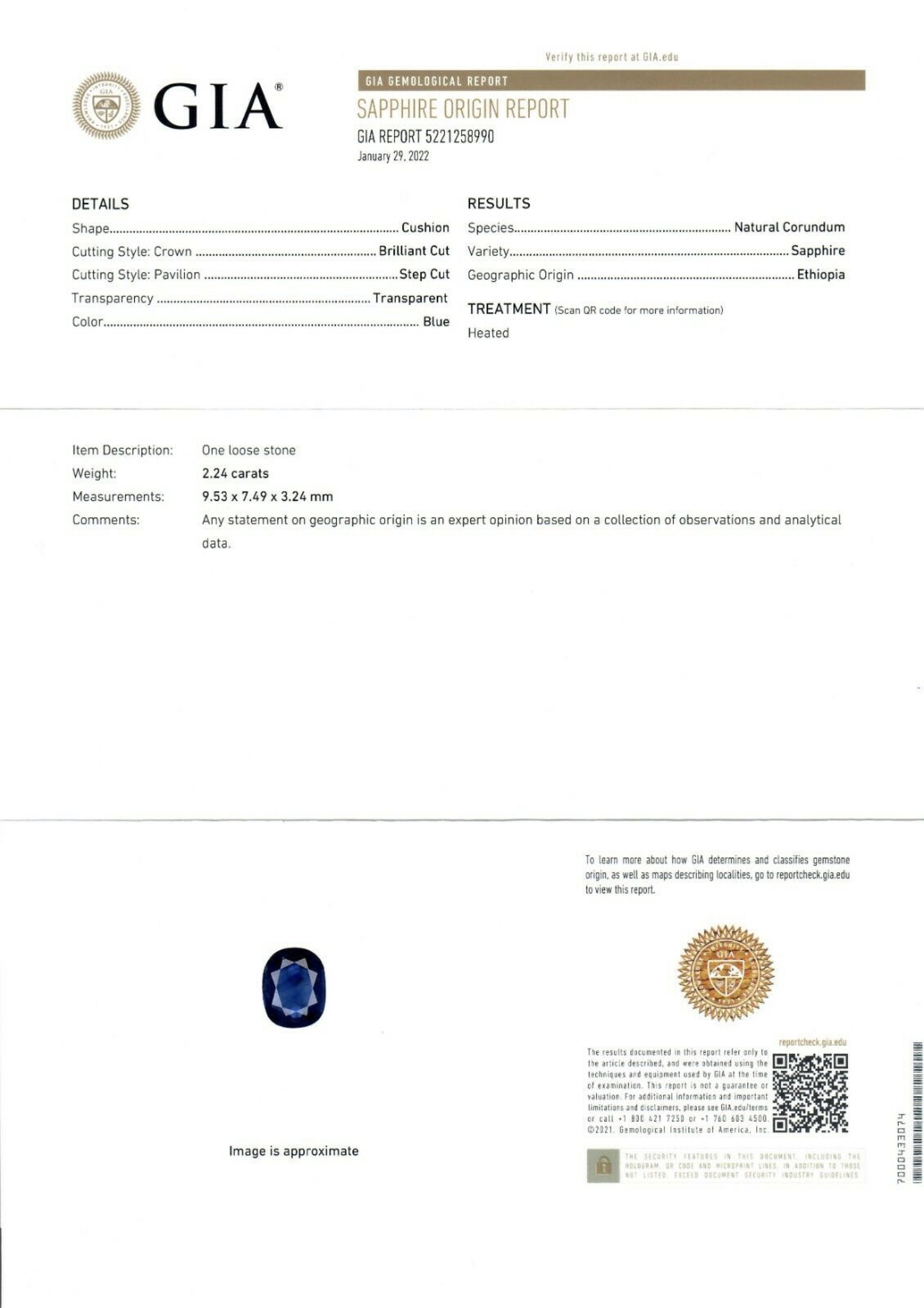 Unisex Cavelti 18K Gold GIA Royal Blue Sapphire Solitaire Hammered Band Ring 6