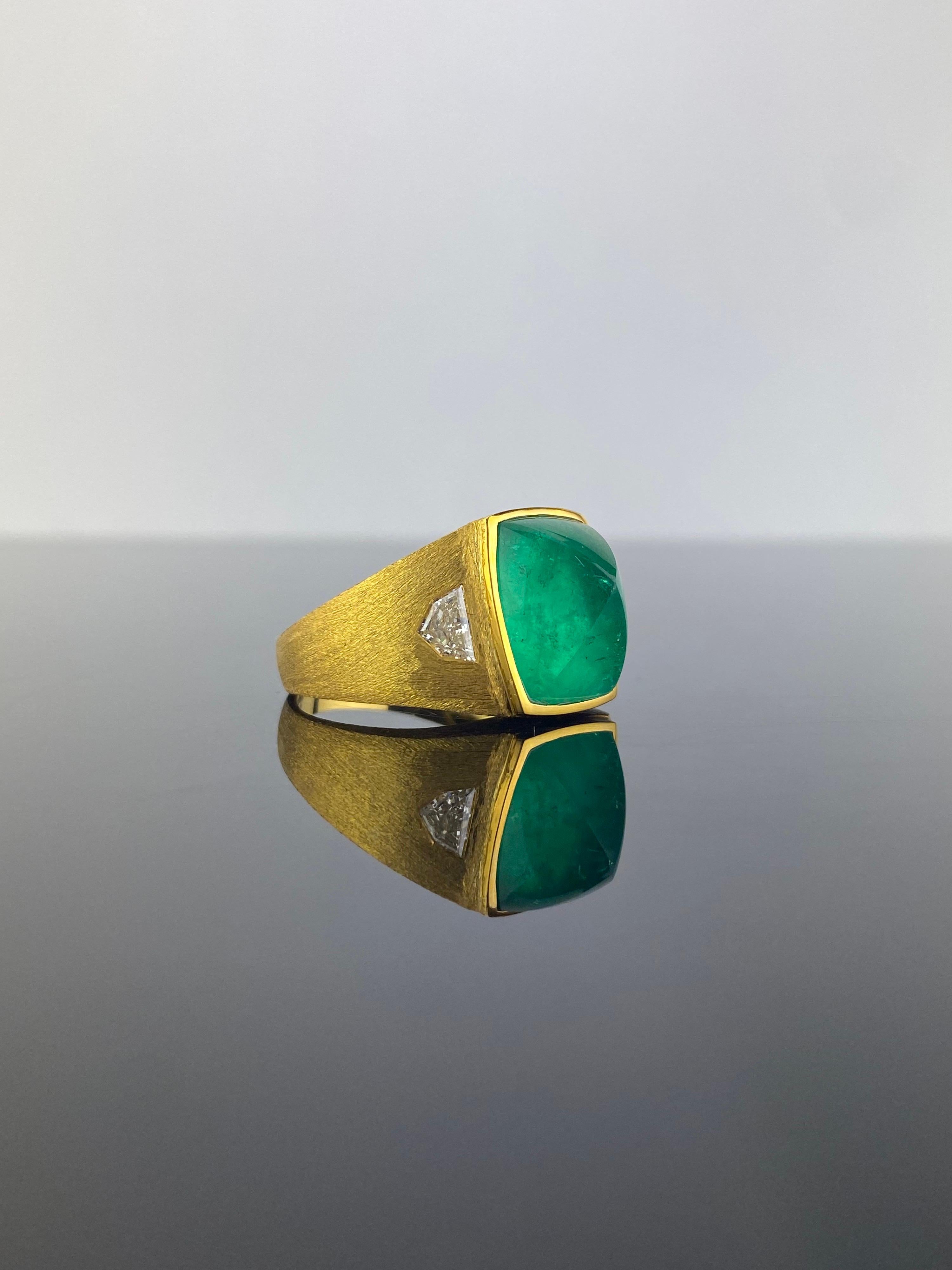 Siegelring, Unisex-zertifizierter 8,75 Karat kolumbianischer Smaragd und Diamant (Kegel-Cabochon) im Angebot