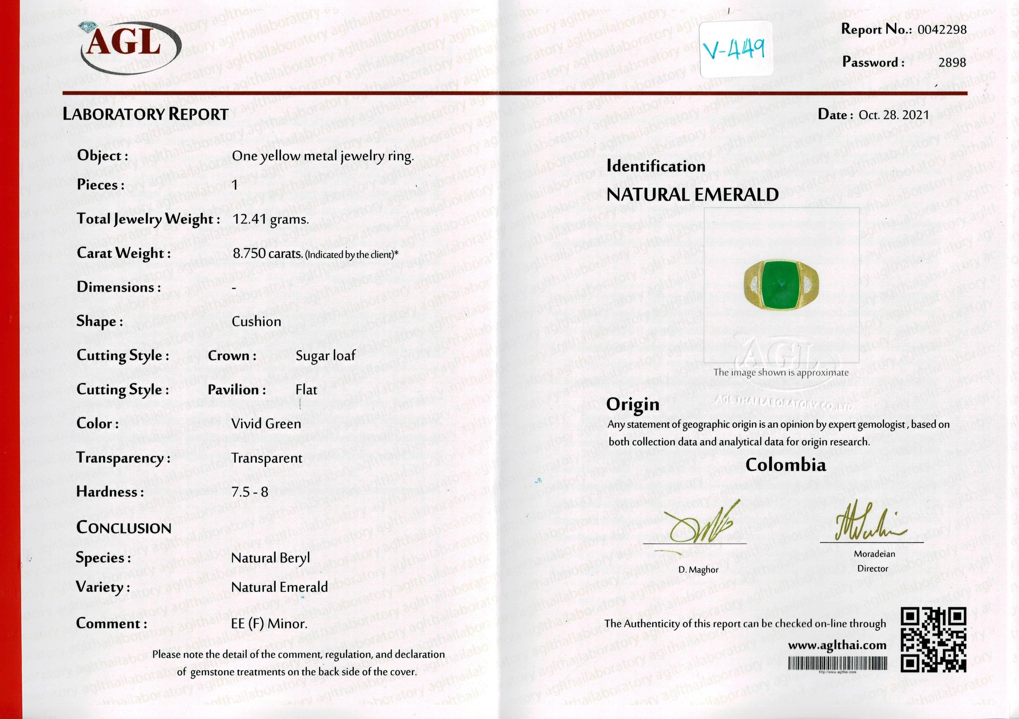 Siegelring, Unisex-zertifizierter 8,75 Karat kolumbianischer Smaragd und Diamant im Angebot 3