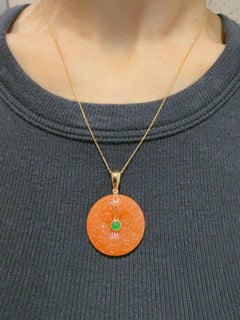 Unisex Certified Red & Green Jade, Diamond Pendant. Versatile. 2 Different Looks