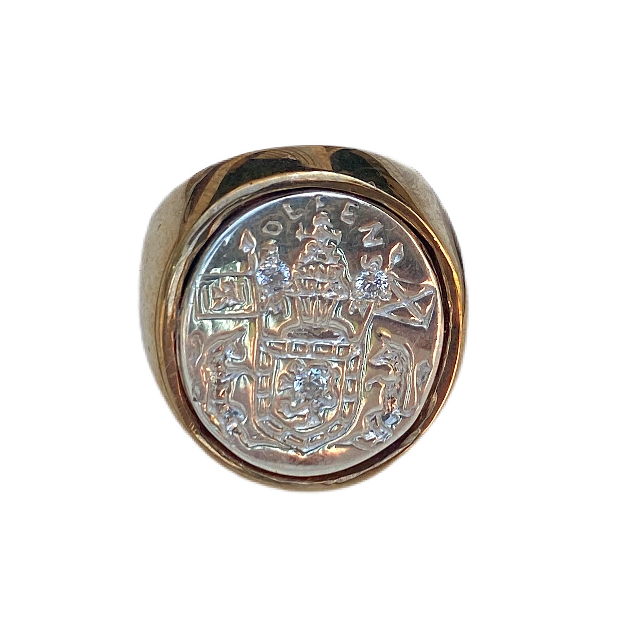 Victorian Unisex Crest Ring Sapphire Signet Style Sterling Silver Bronze J Dauphin For Sale