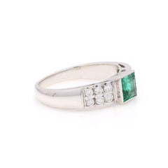 Unisex Diamond and Emerald Wedding Band Ring in 18k White Gold for Men