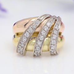 Unisex Diamond Ring Band Natural Diamonds 3 Tone 18k Solid Gold Three colors