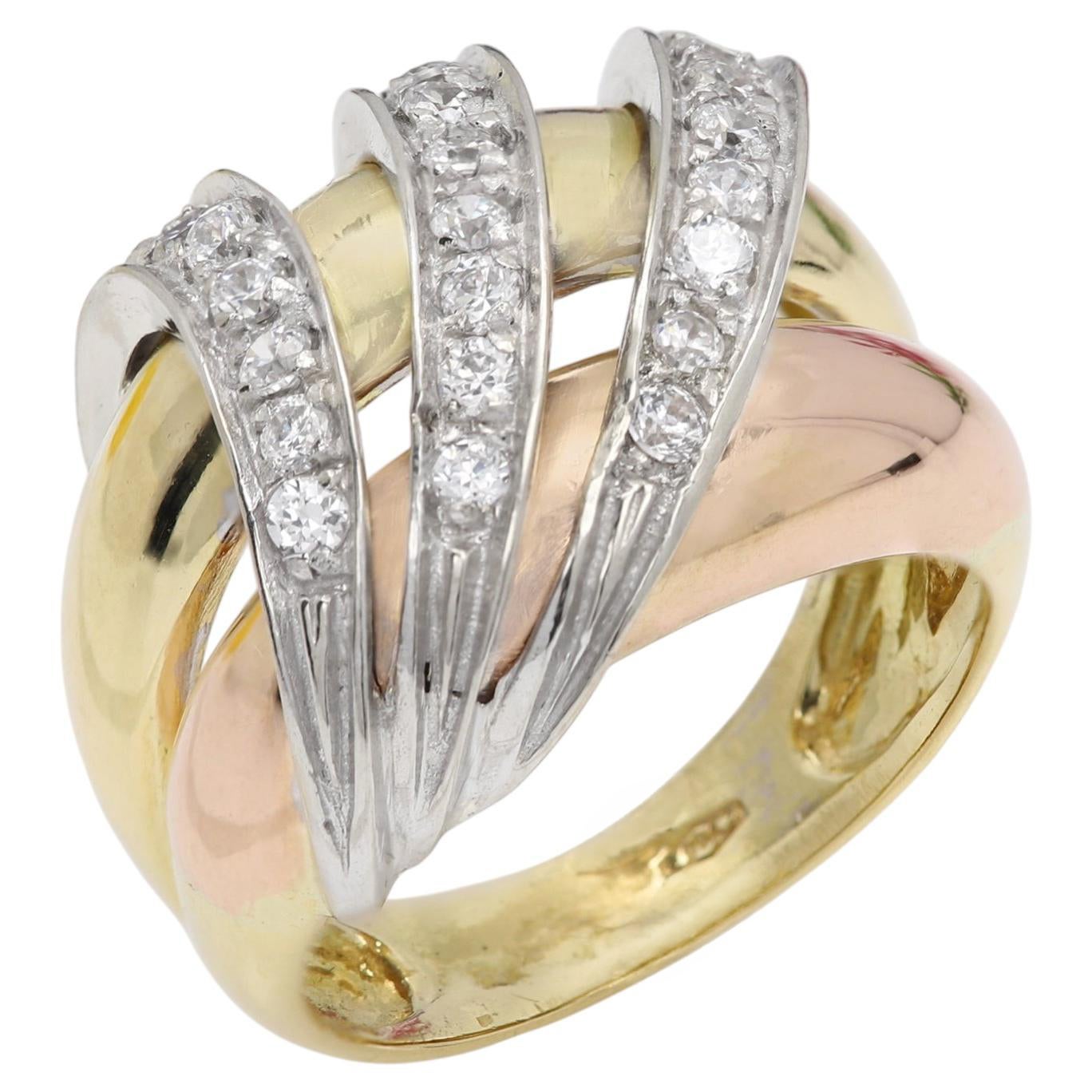 Unisex Diamond Ring Band Natural Diamonds 3 Tone 18k Solid Gold Three colors