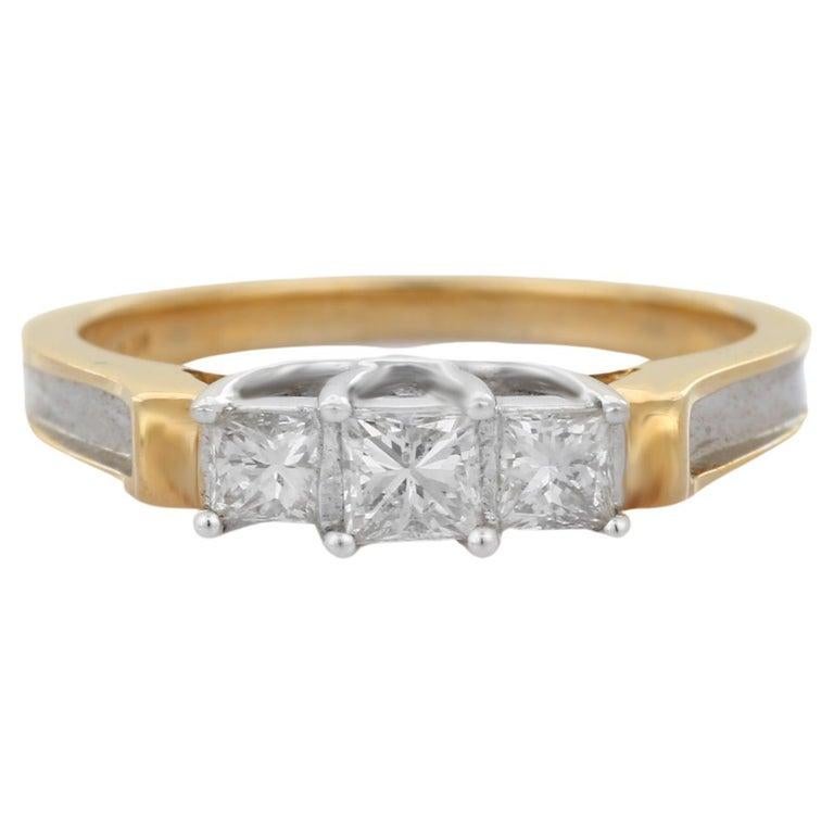 For Sale:  Unisex Diamond Three Stone Engagement Ring Gift in 18k Solid Yellow Gold 9