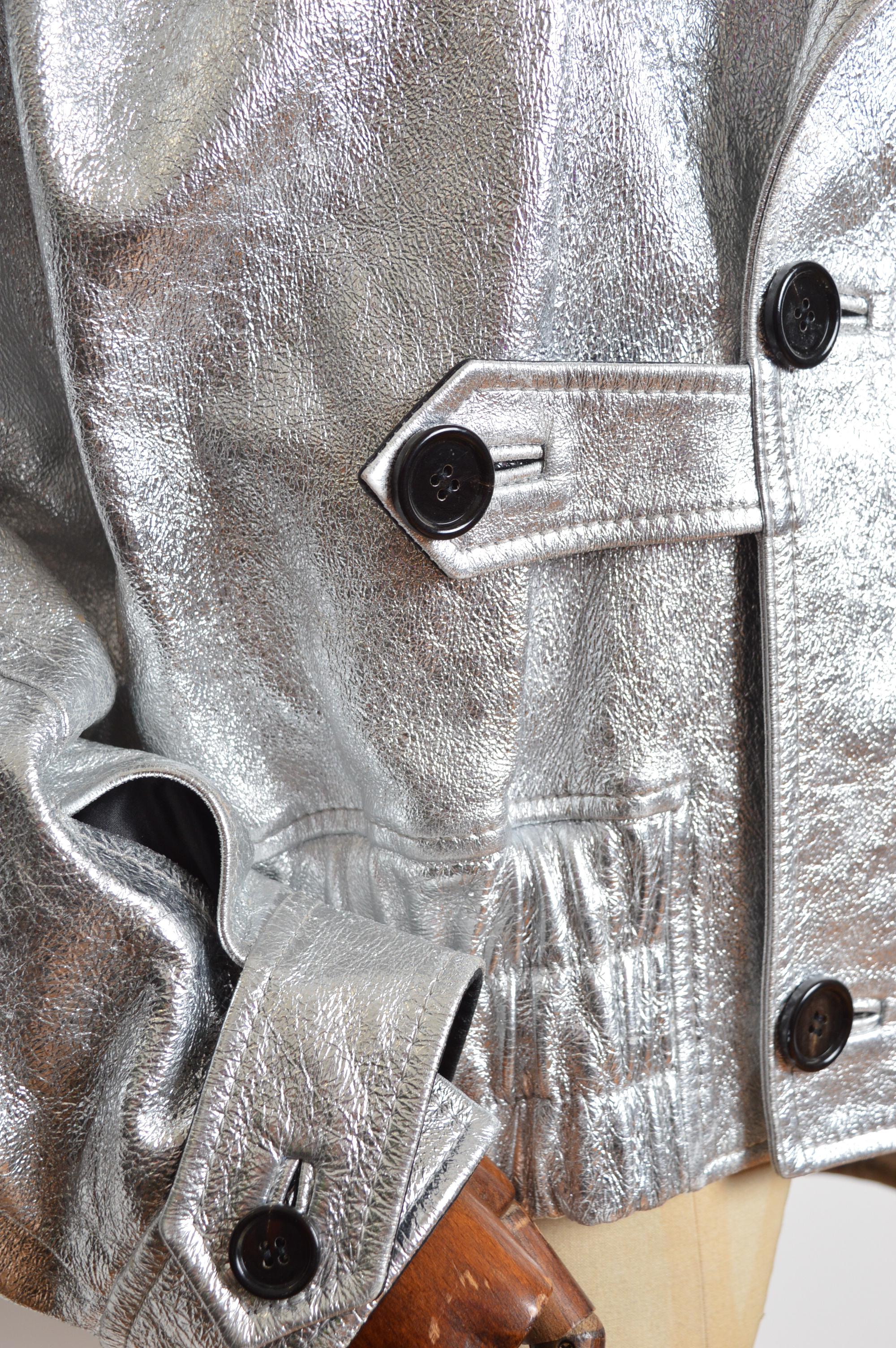 Uomo Giacca biker unisex DOLCE & GABBANA in pelle lamé argento e metallizzata oversize in vendita