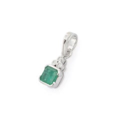 Unisex Faceted Emerald Diamond Everyday Pendant in Sterling Silver