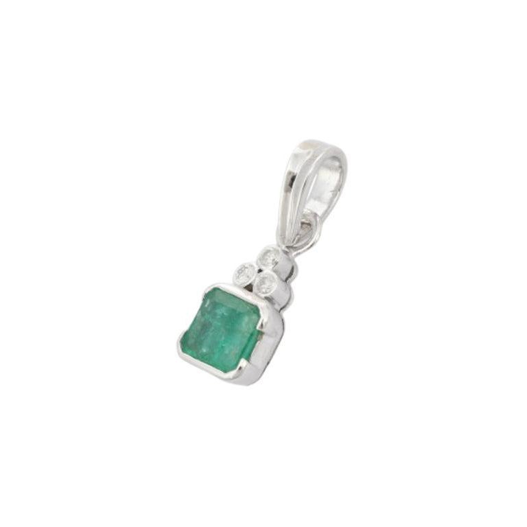 Facettierter Smaragd-Diamant- Everyday-Anhänger aus Sterlingsilber, Unisex im Angebot