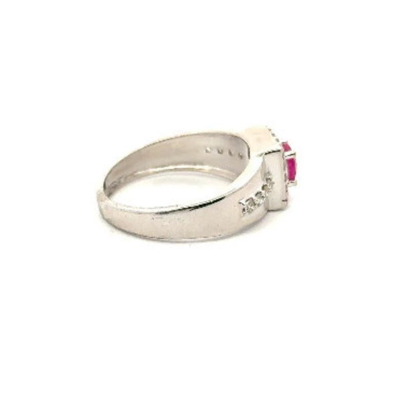 For Sale:  Unisex Genuine Ruby and Diamond Sterling Silver Ring Custom Jewelry Gift 8