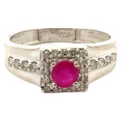 For Sale:  Unisex Genuine Ruby and Diamond Sterling Silver Ring Gift for Valentine