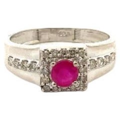Unisex Genuine Ruby and Diamond Sterling Silver Ring Gift for Valentine