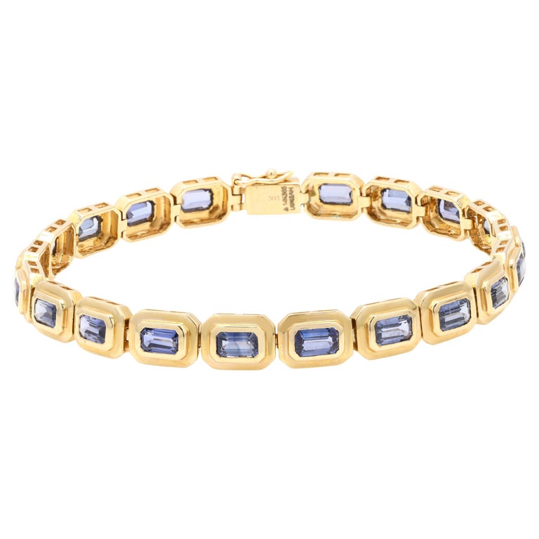Unisex Genuine Tanzanite Tennis Bracelet Sunken in Solid 14k Yellow