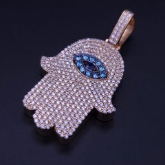 Unisex Hamza Pendant in 14K Yellow Gold With Diamonds