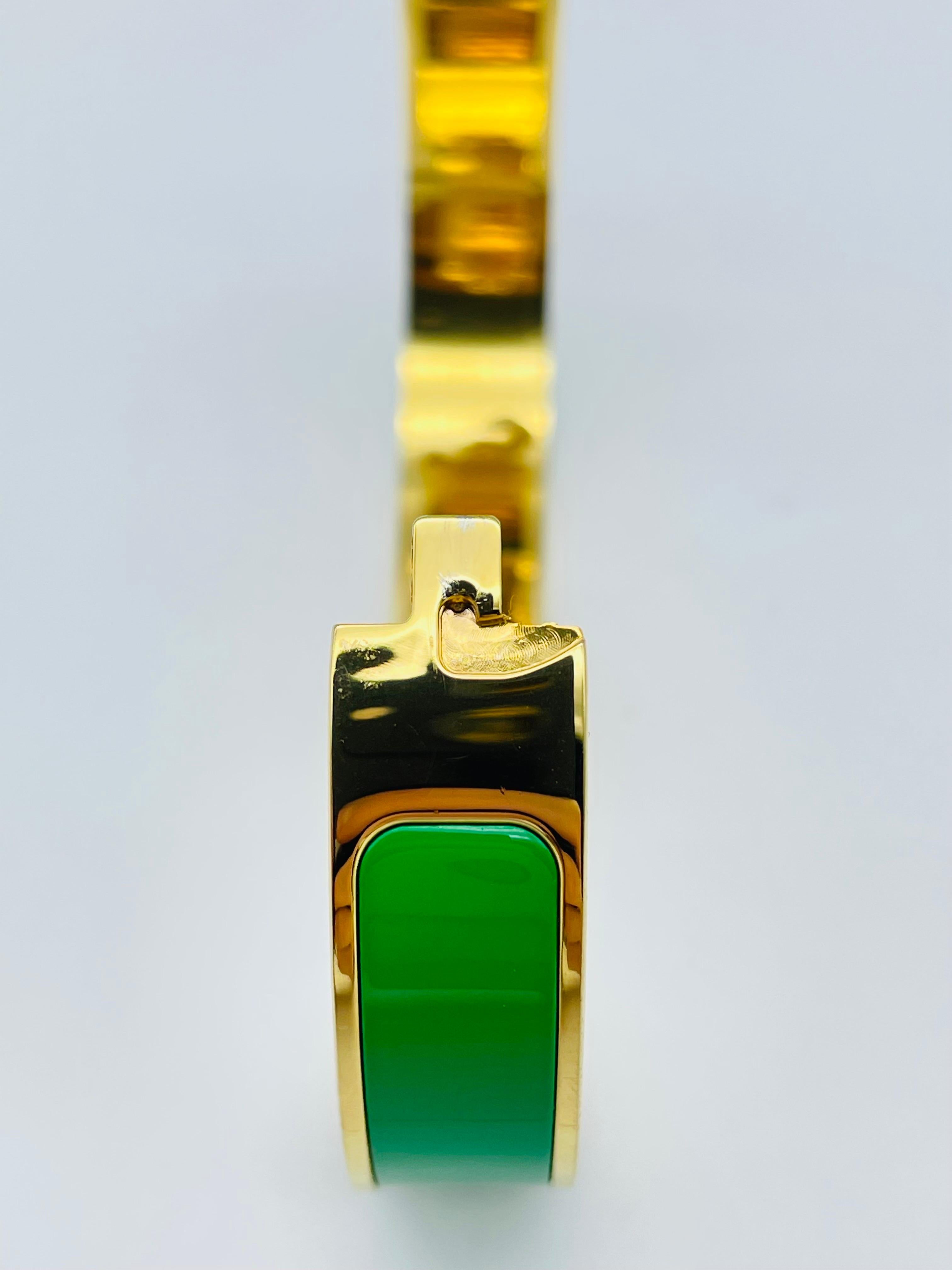 Unisex Hermes Clic Clac H Green/ Yeloow Gold Bangle 10