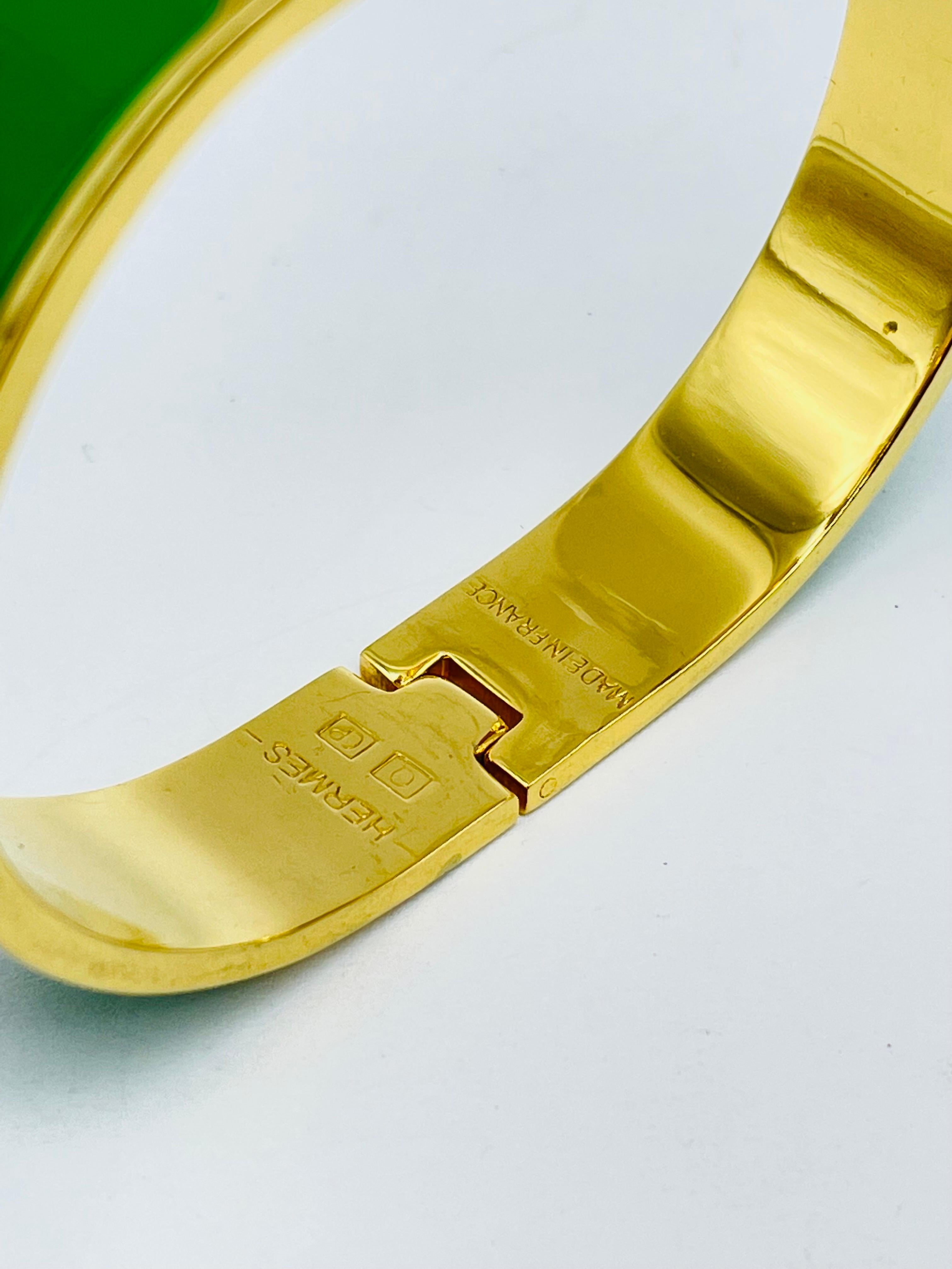 Unisex Hermes Clic Clac H Green/ Yeloow Gold Bangle 1