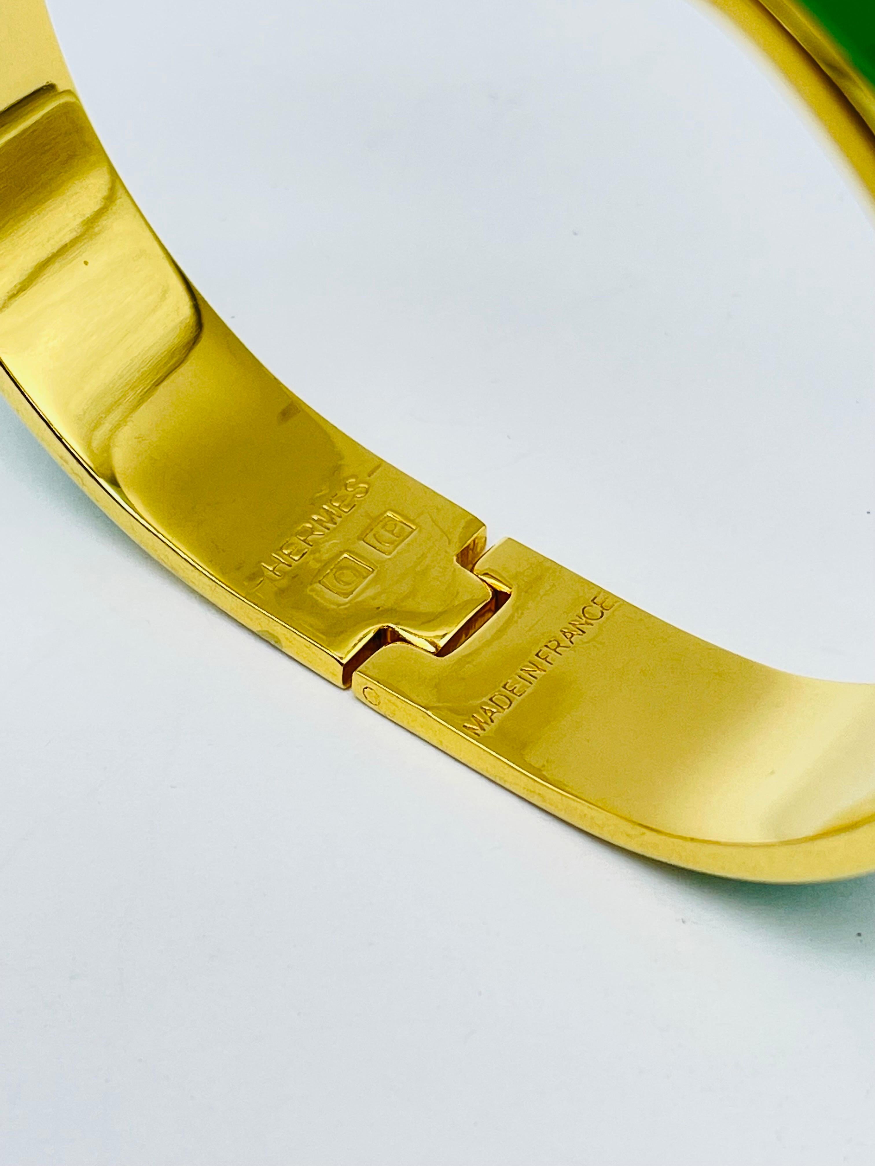 Unisex Hermes Clic Clac H Green/ Yeloow Gold Bangle 2