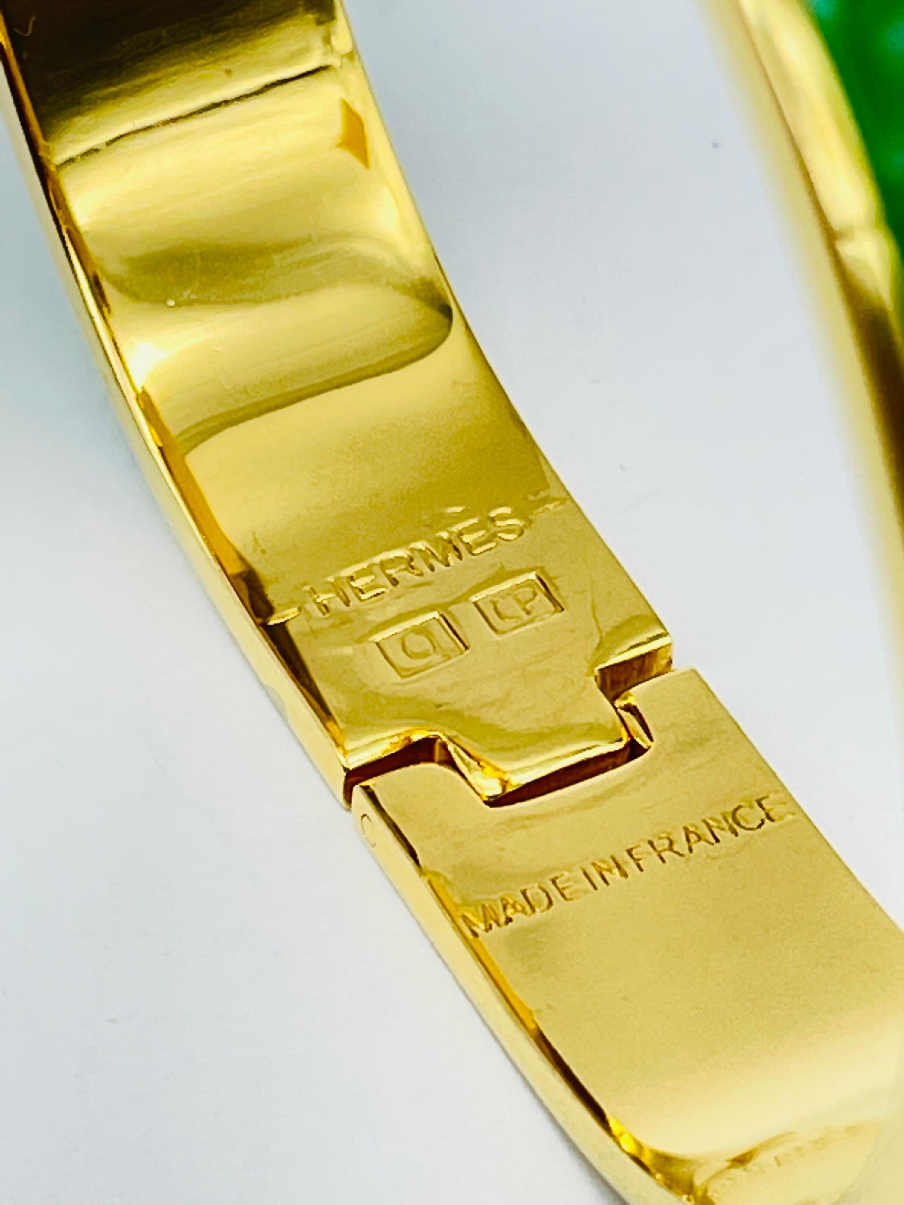 Unisex Hermes Clic Clac H Green/ Yeloow Gold Bangle 3