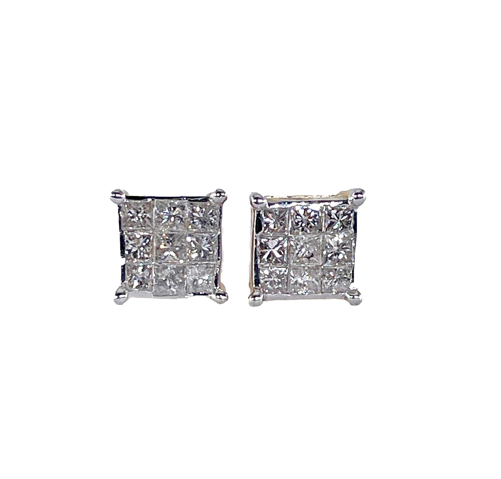 Unisex Invisible Set 1.50ctw Princess Cut Diamond Vintage Stud-Earrings Square Post 14k Yellow Gold Push Back.
These Unisex earrings will be a perfect gift for any occasion and proudly added to your jewelry collection. One accessory that has never