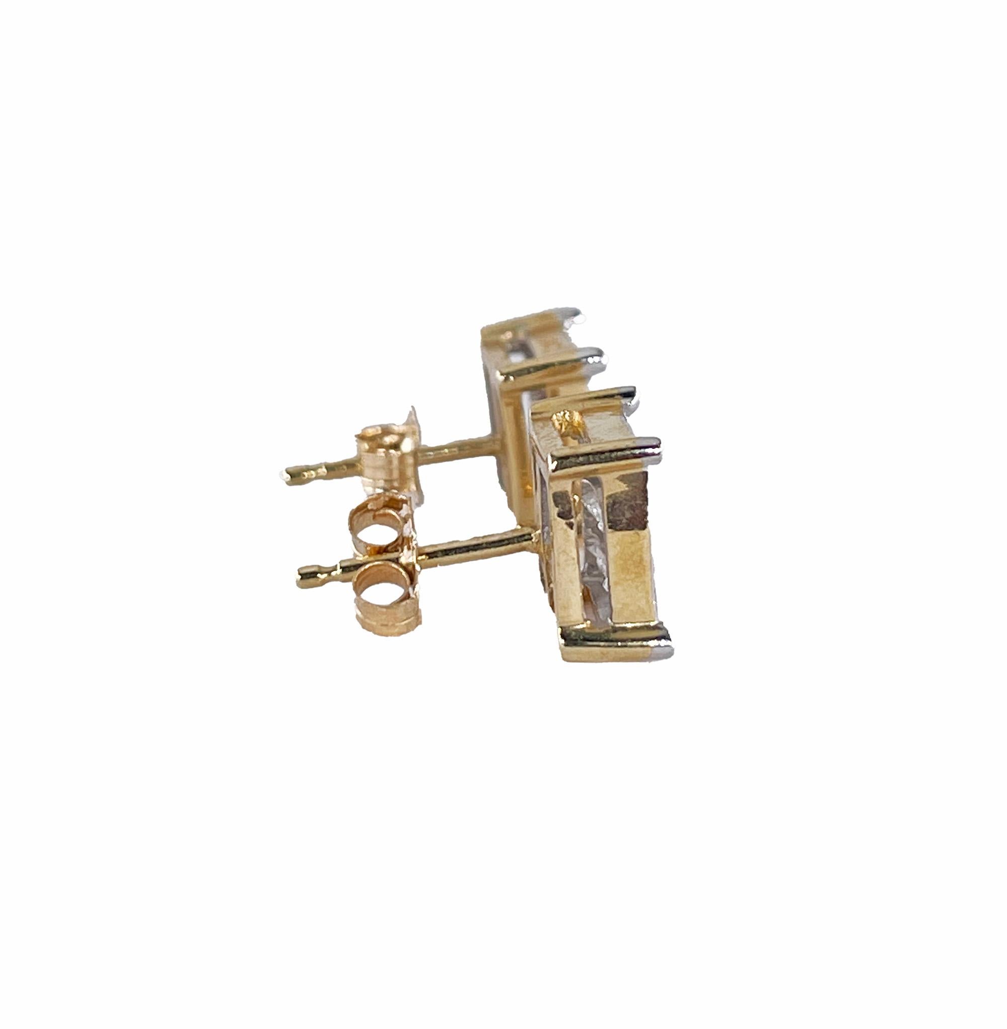Modern Unisex Invisible Set 1.50ctw Princess Cut Diamond Vintage Stud-Earrings 14K Gold For Sale
