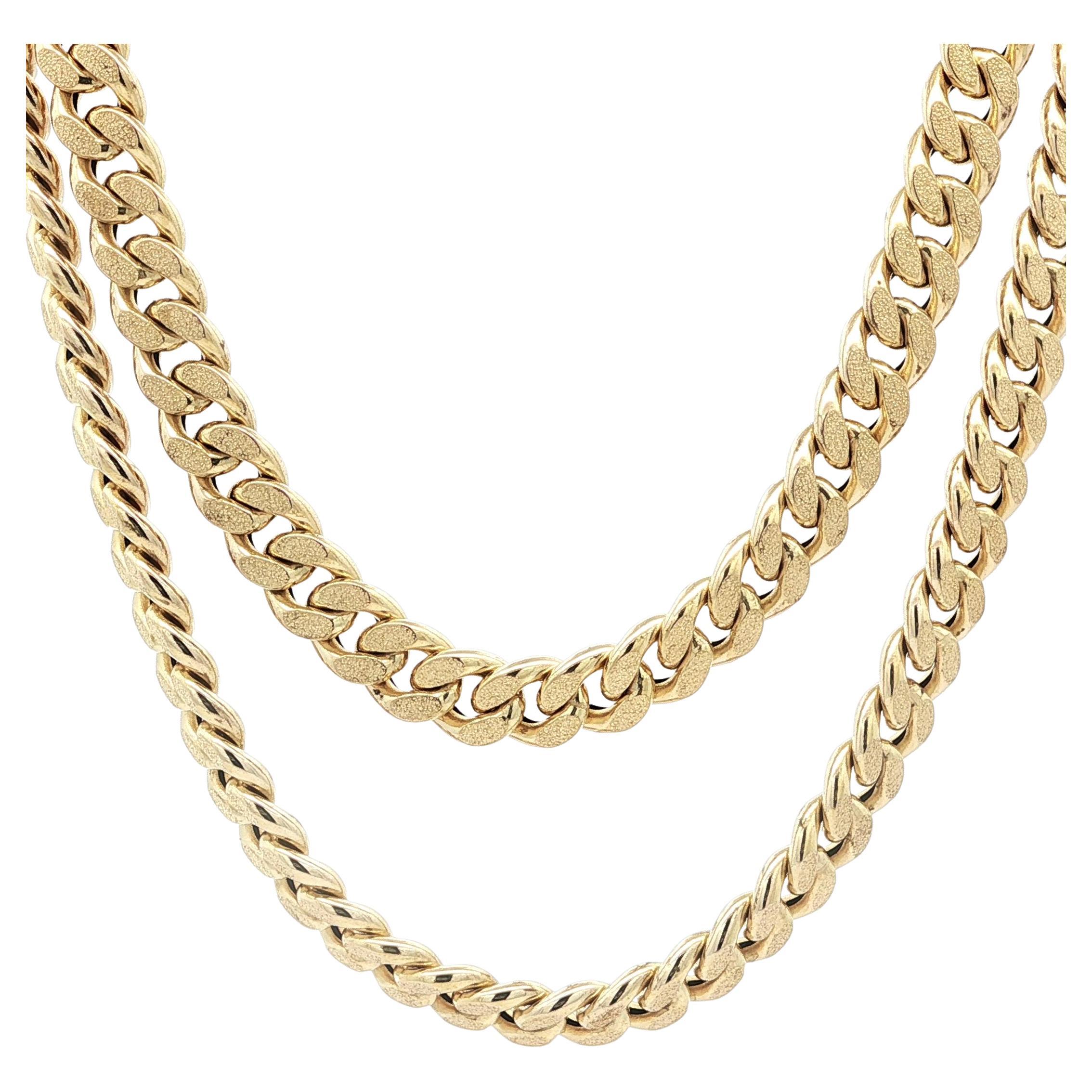 Collier cubain réversible en or 10k unisexe 22" texturé givré en vente