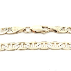 Unisex Italian 10k Two Tone Gold Diamond Cut Flat Mariner Link Chain Necklace