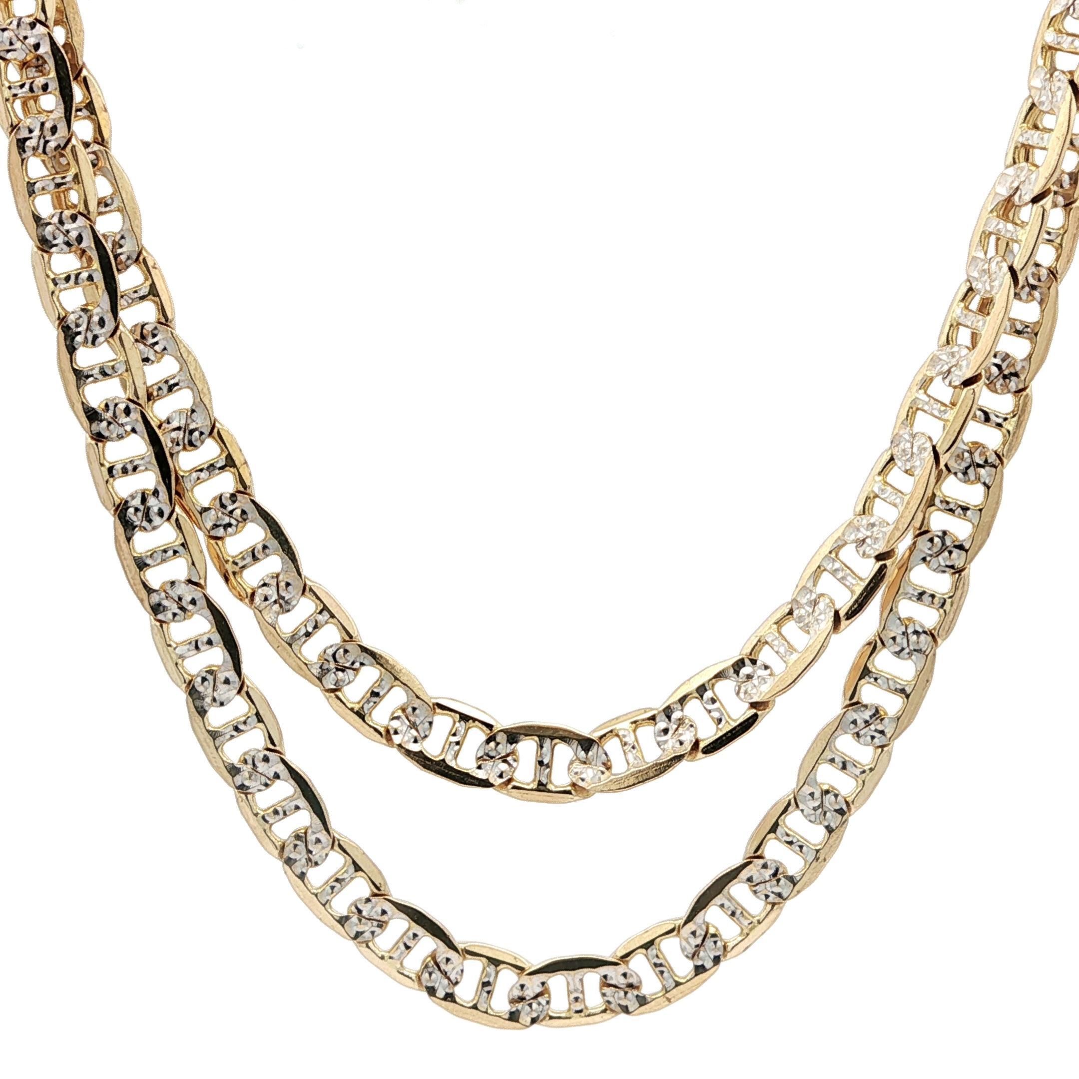 Collier unisexe en or 10k bicolore avec chaîne à maillons Marin plat et taillé en diamant Unisexe en vente