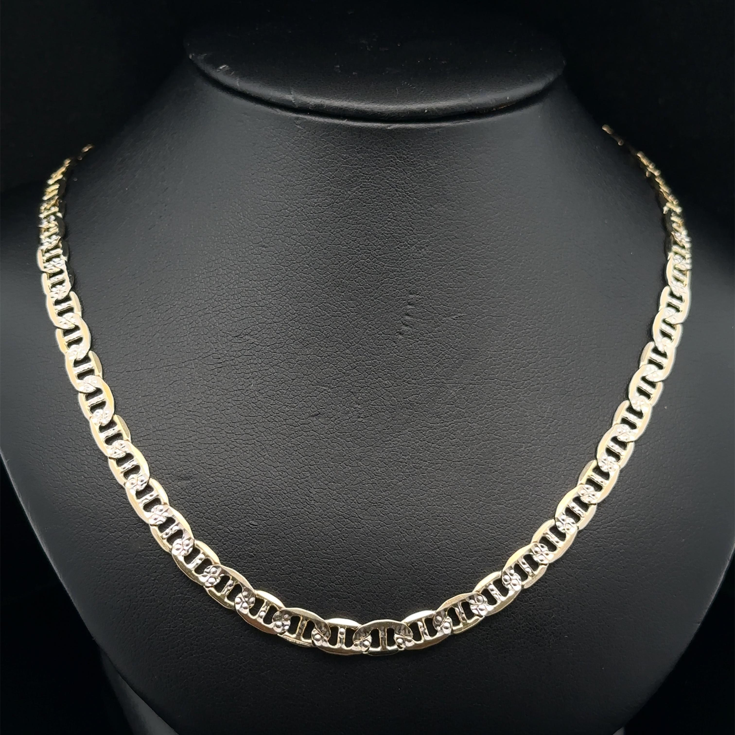Collier unisexe en or 10k bicolore avec chaîne à maillons Marin plat et taillé en diamant en vente 4