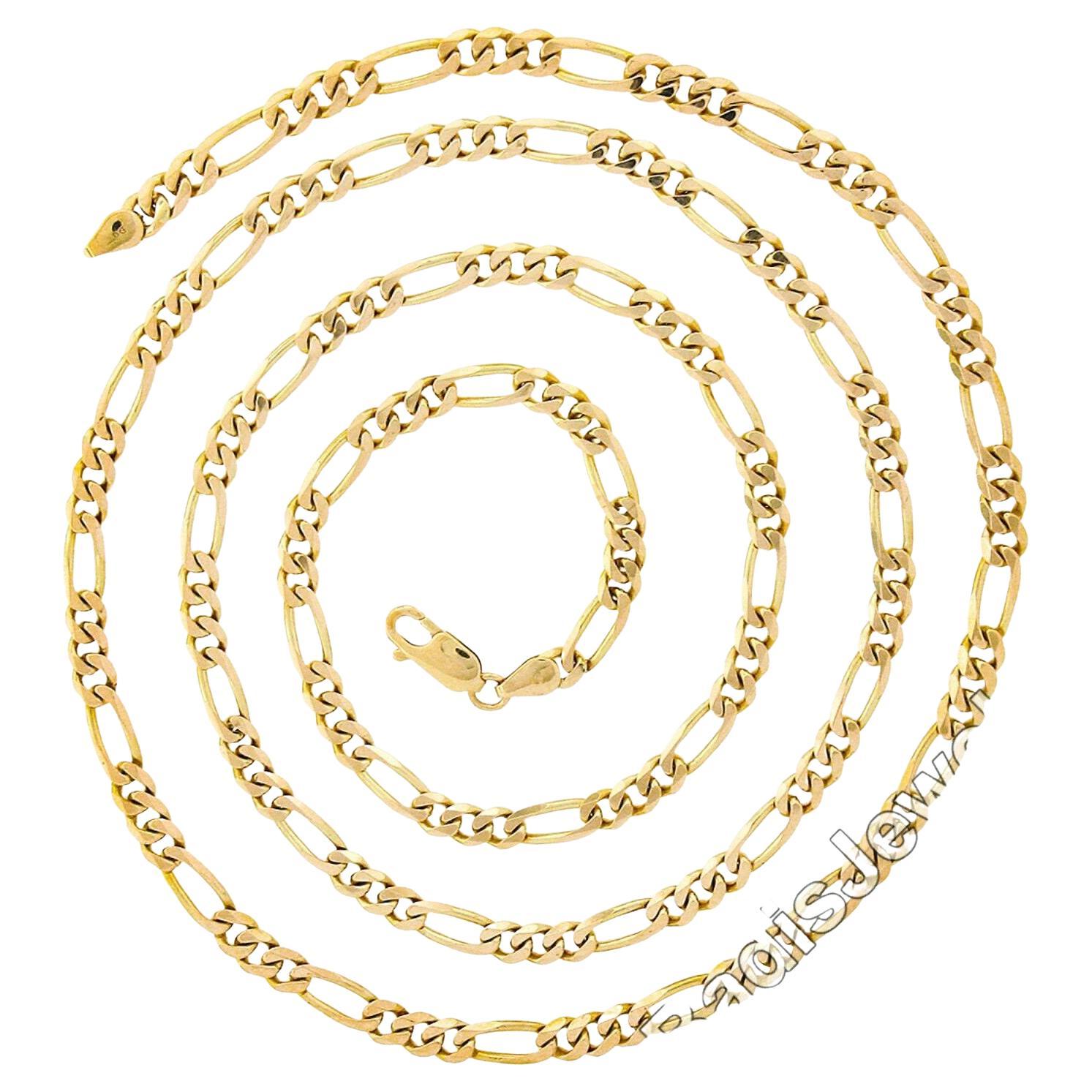 Collana unisex in oro giallo 14K lunga 30" con catena solida A Link Figaro da 4,6 mm
