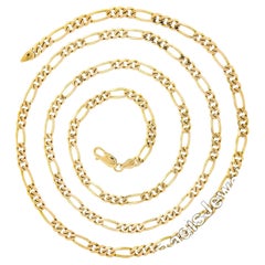 Unisex Italian 14K Yellow Gold 30" Long 4.6mm Solid Figaro Link Chain Necklace