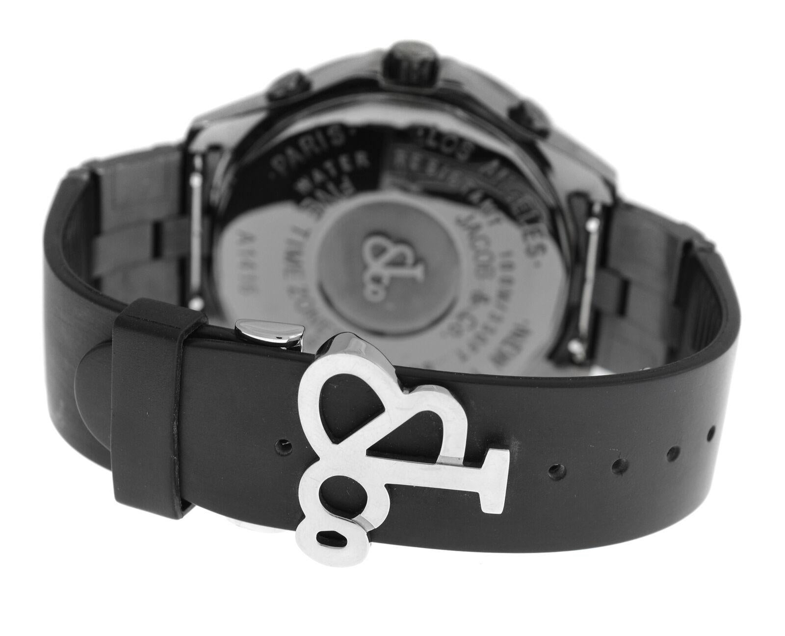 Unisex Jacob & Co. Five Time Zones Chronograph Diamond PVD Quartz Watch For Sale 3