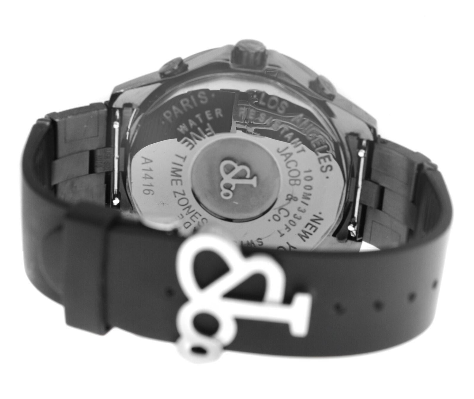 Unisex Jacob & Co. Five Time Zones Chronograph Diamond PVD Quartz Watch For Sale 4